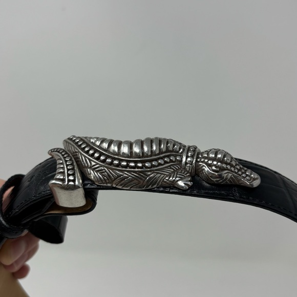 Brighton Vintage 1995 Black Leather Alligator Belt Y2K Size Medium - Picture 3 of 11